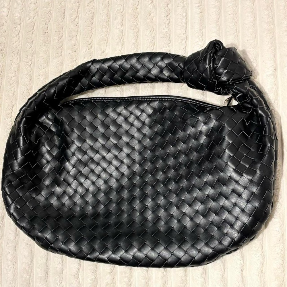 Black Woven Leather Handbag